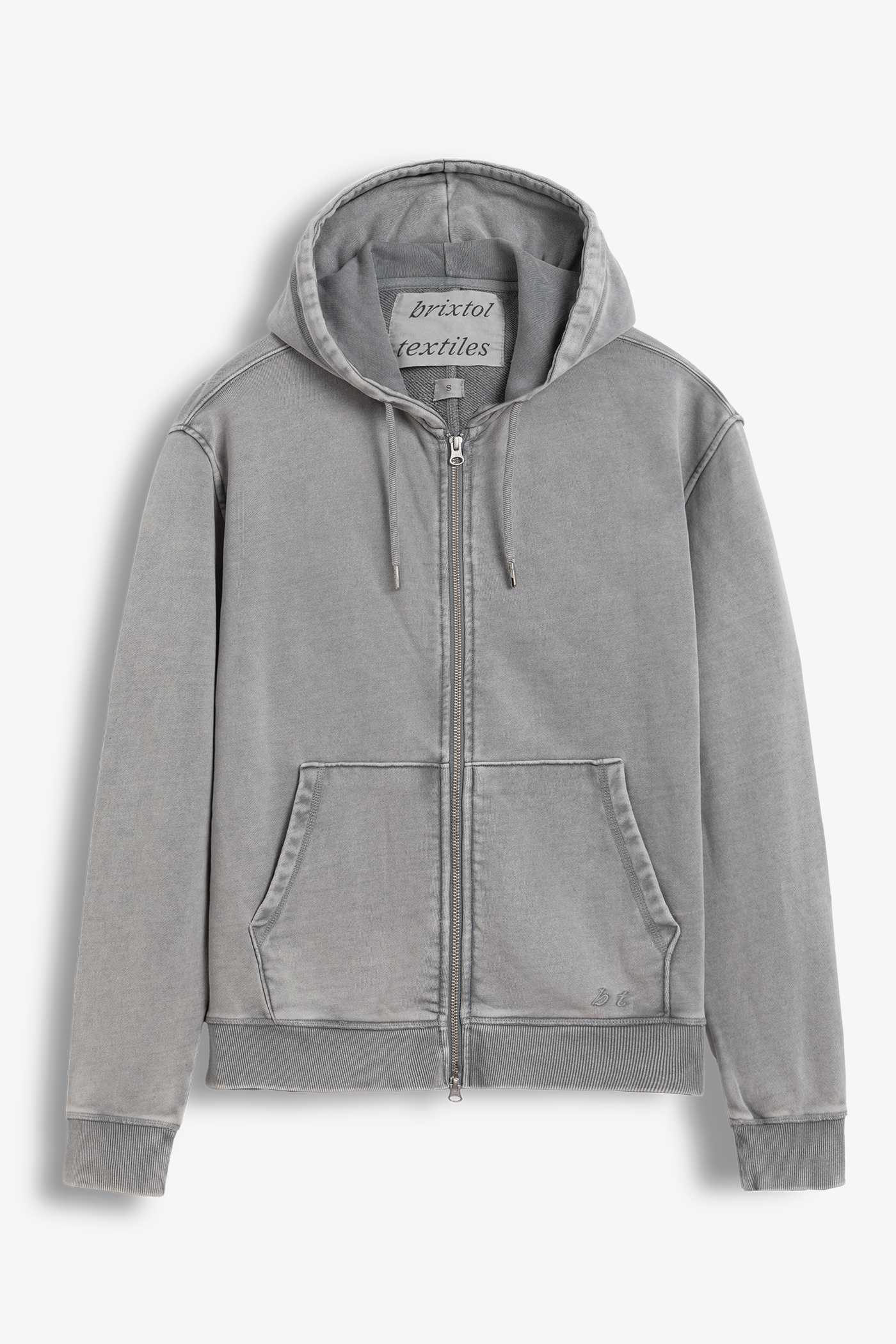 Brixtol Textiles | BT Zip Hoodie Washed Grey