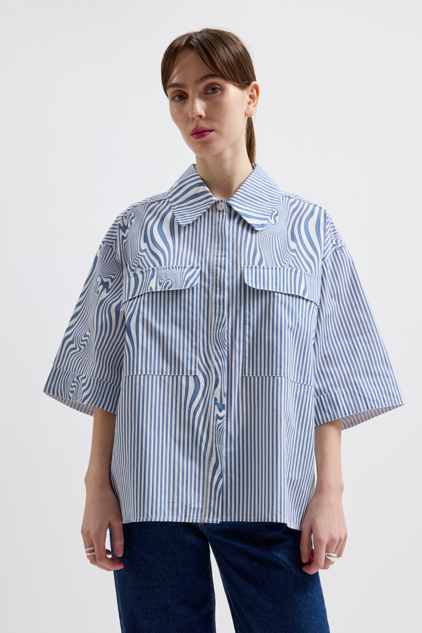 Brixtol Textiles | Lyra Blue Glitch Stripe