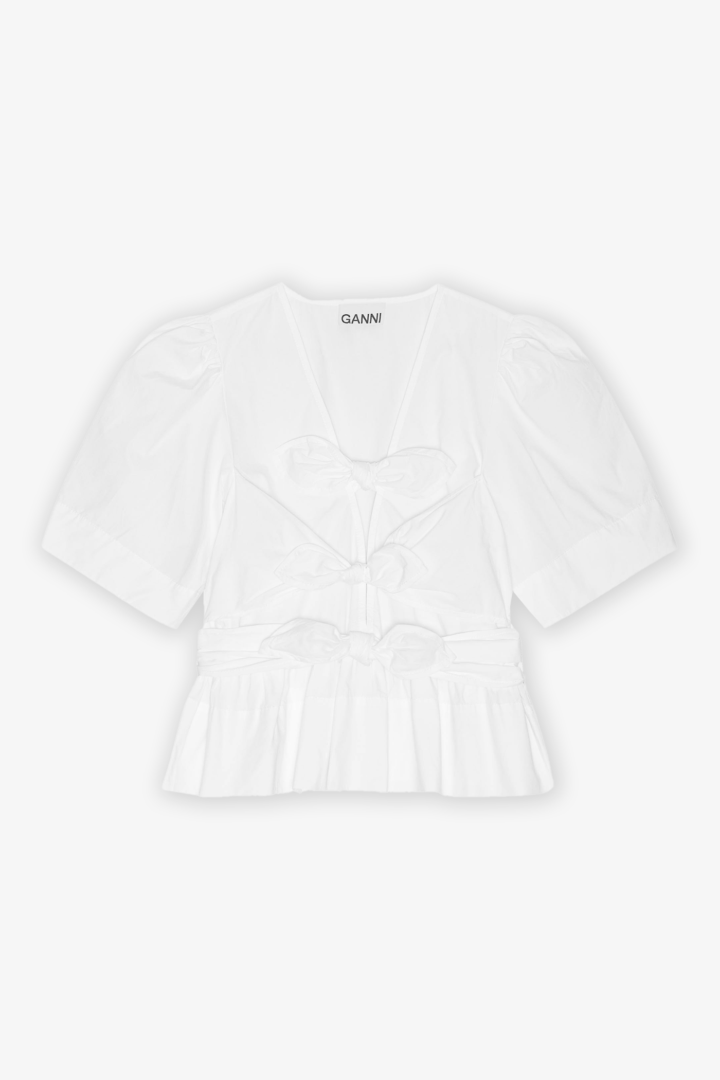 Ganni | Washed Stretch Cotton Tie Strap Blouse