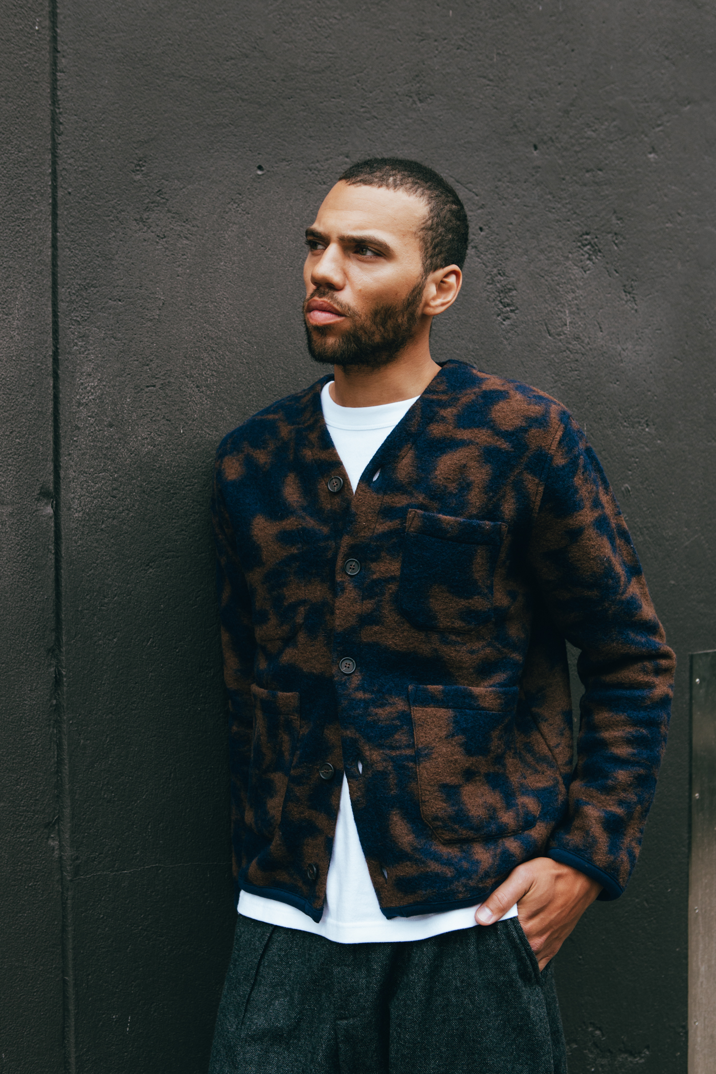 Universal Works | Cardigan Navy/Brown