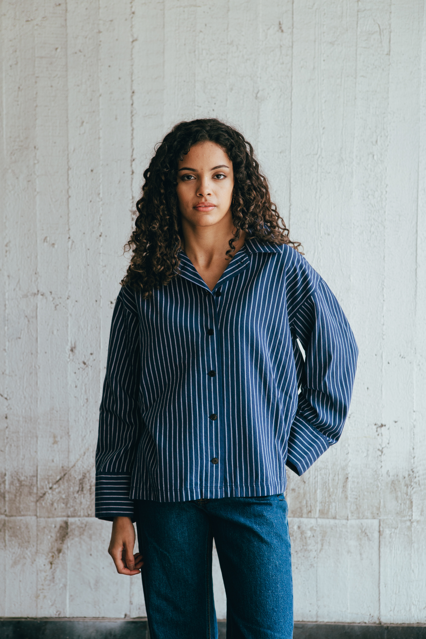 Nudie Jeans | Jutta Striped Cotton Shirt Blue
