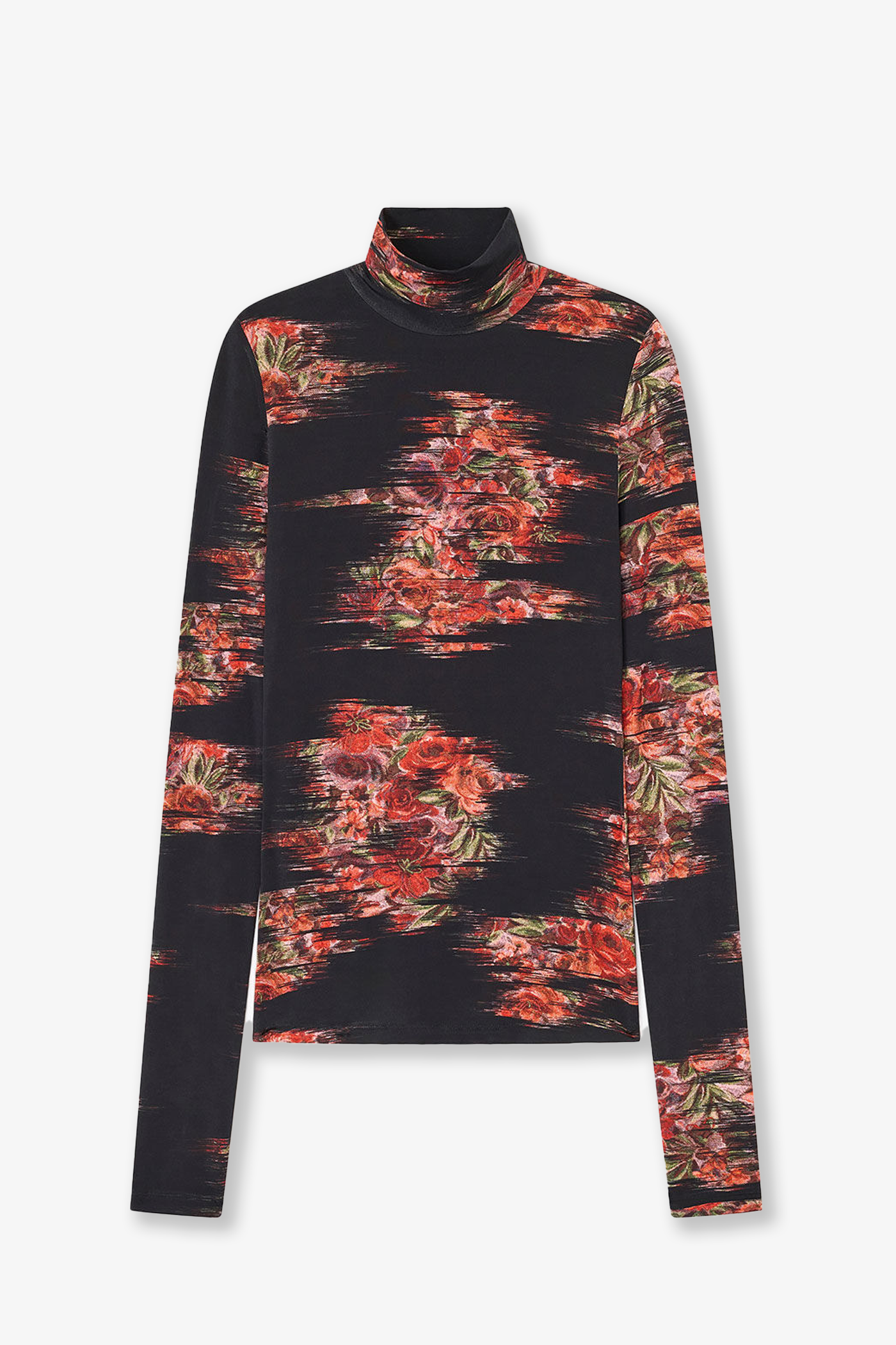 Ganni | Printed Shiny Jersey Turtleneck Black