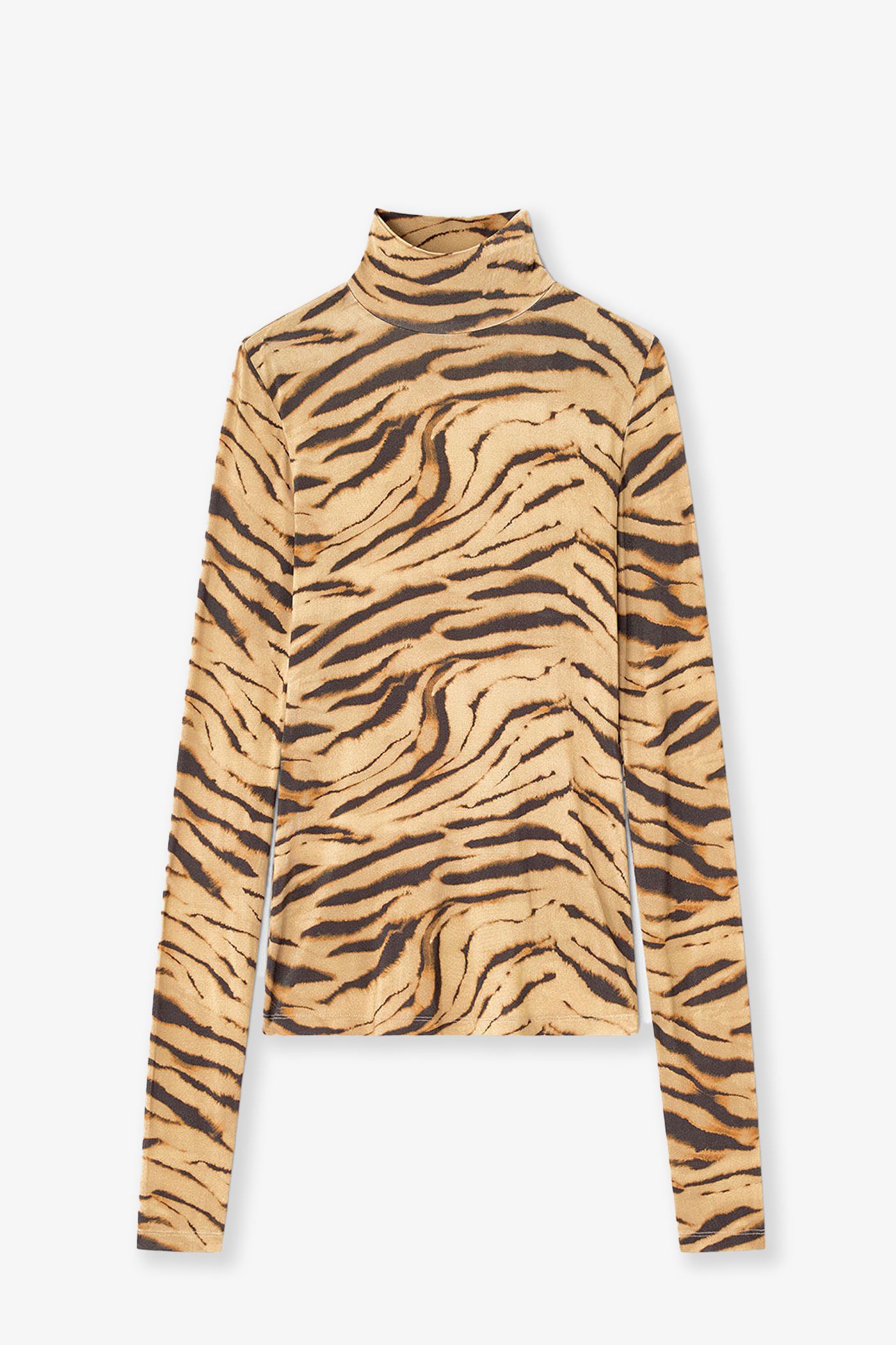 Ganni | Printed Shiny Jersey Turtleneck Khaki