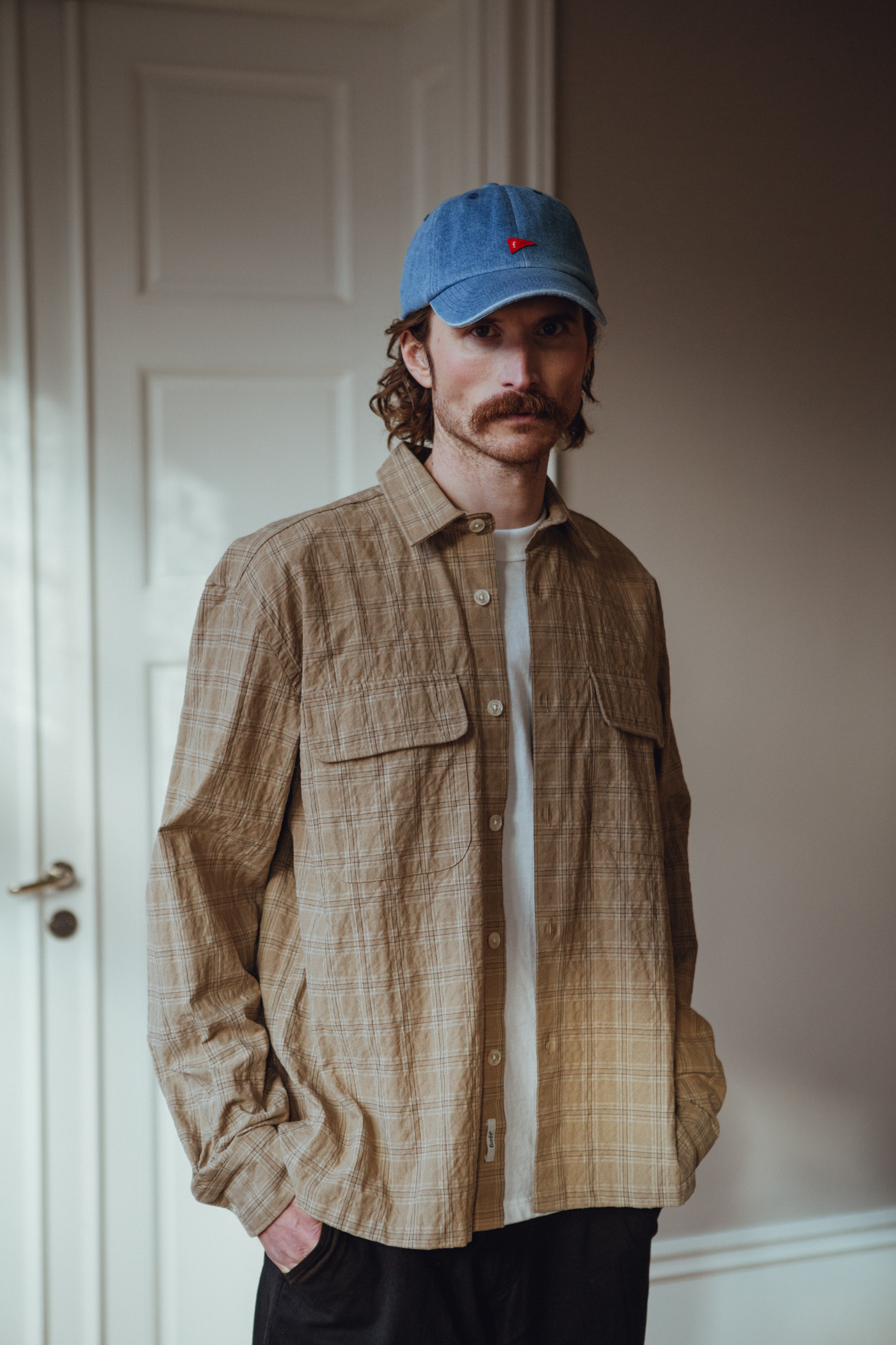 Forét | Lunar Relaxed Fit Textured Overshirt Khaki Check