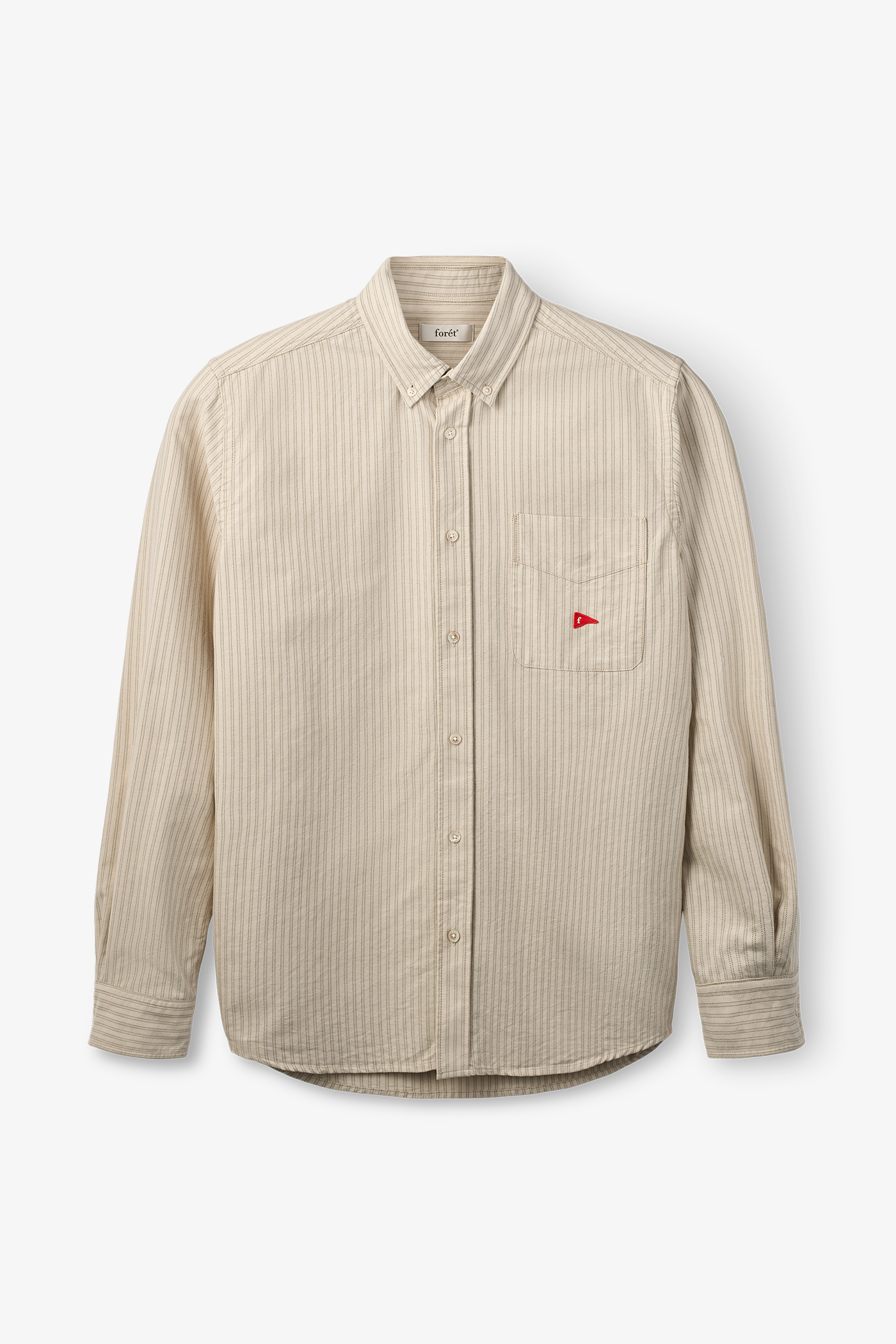 Forét | Flag Regular Fit Pocket Oxford Shirt Taupe Stripe